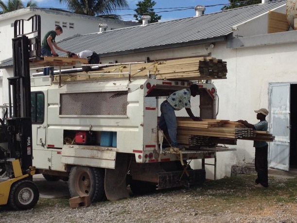 Loading the trucks to leave early the next morning!