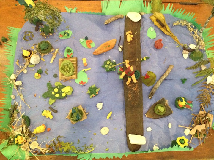 Since the class has been studying ponds they made a 3D pond scene complete with Mrs. Leger in a longboat!