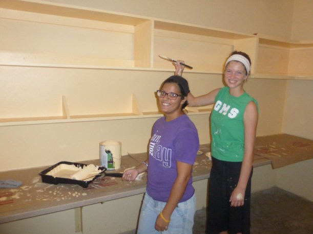 The girls are kept busy painting the office!