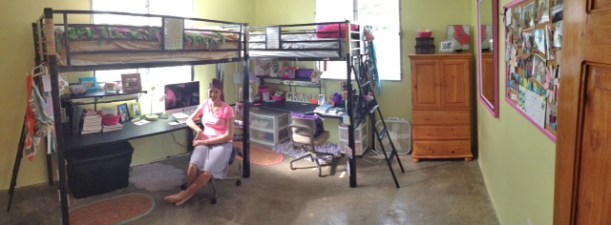 Trinity and Grace enjoy their new room! Trinity spends most of her day here in school and studying.