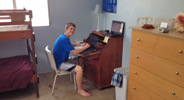 Grant is enjoying his own room (it will convert into a guest room at times) and and also enjoying his flex schedule for online college!