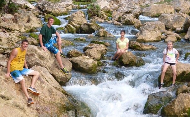 We had a beautiful afternoon climbing up a series of waterfalls and then jumping down each one on the back! Dad wouldn't let us take a camera so this is a view at the bottom near the car!