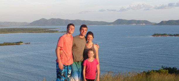 Grant, Trinity & Grace were so excited to have Evan around again! We climbed the hill next to Zanglais Beach and this is the view to the east.