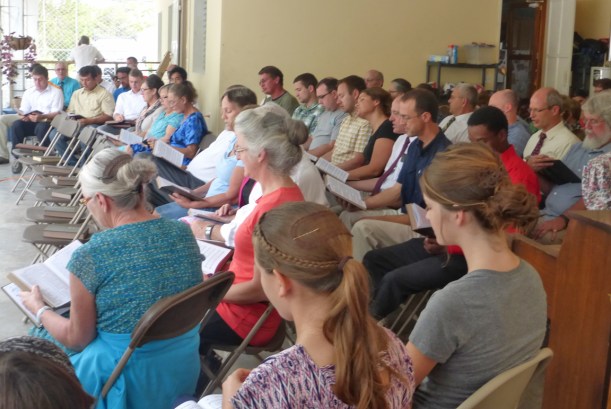 The team worshipping with us at the English service at our house in Les Cayes!