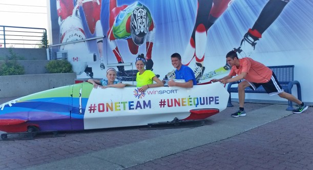 Visiting the Olympic Village in Calgary, Alberta.