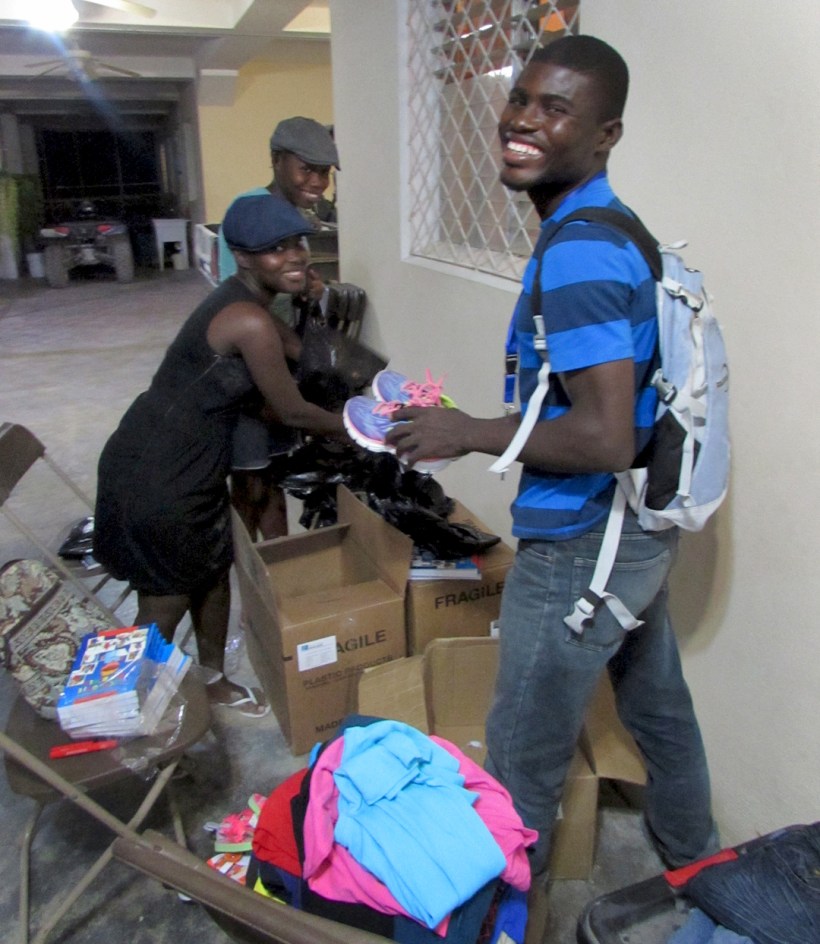 Here was David and friends sorting through donations beforehand to prepare the children's gifts!