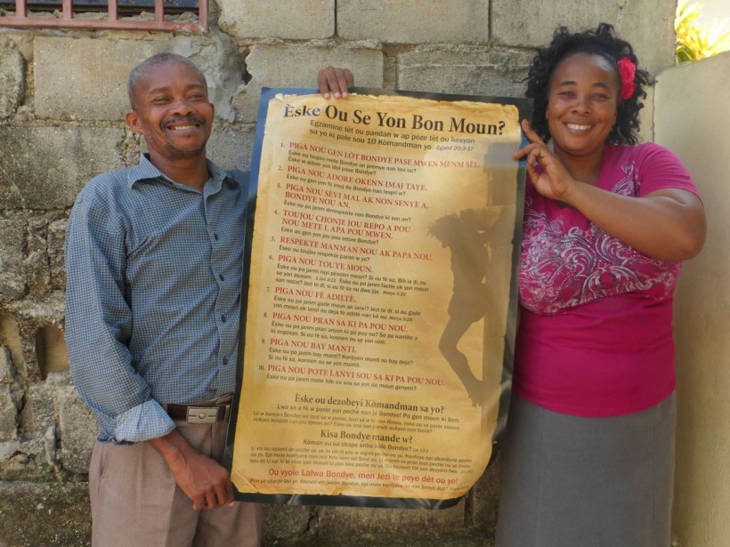 This poster is a teaching aid on salvation and the Ten Commandments that bring the knowledge of sin!